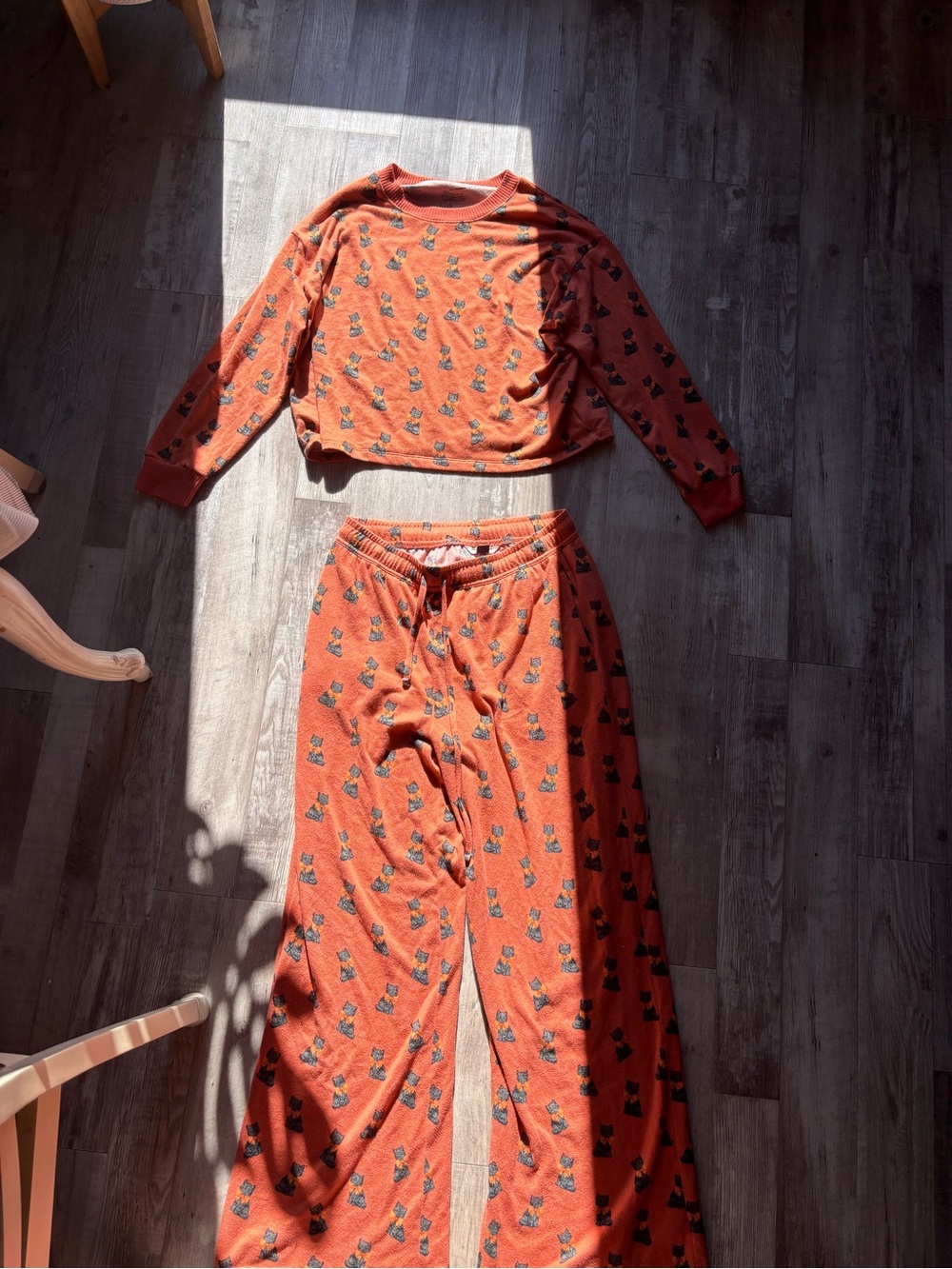 American Eagle Outfitters Orange Cat-Print Halloween themed Pajama Set